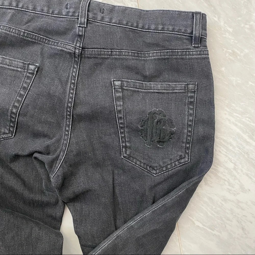 New mens Roberto Cavalli black jeans slim fit embroidered pocket - Picture 5 of 11